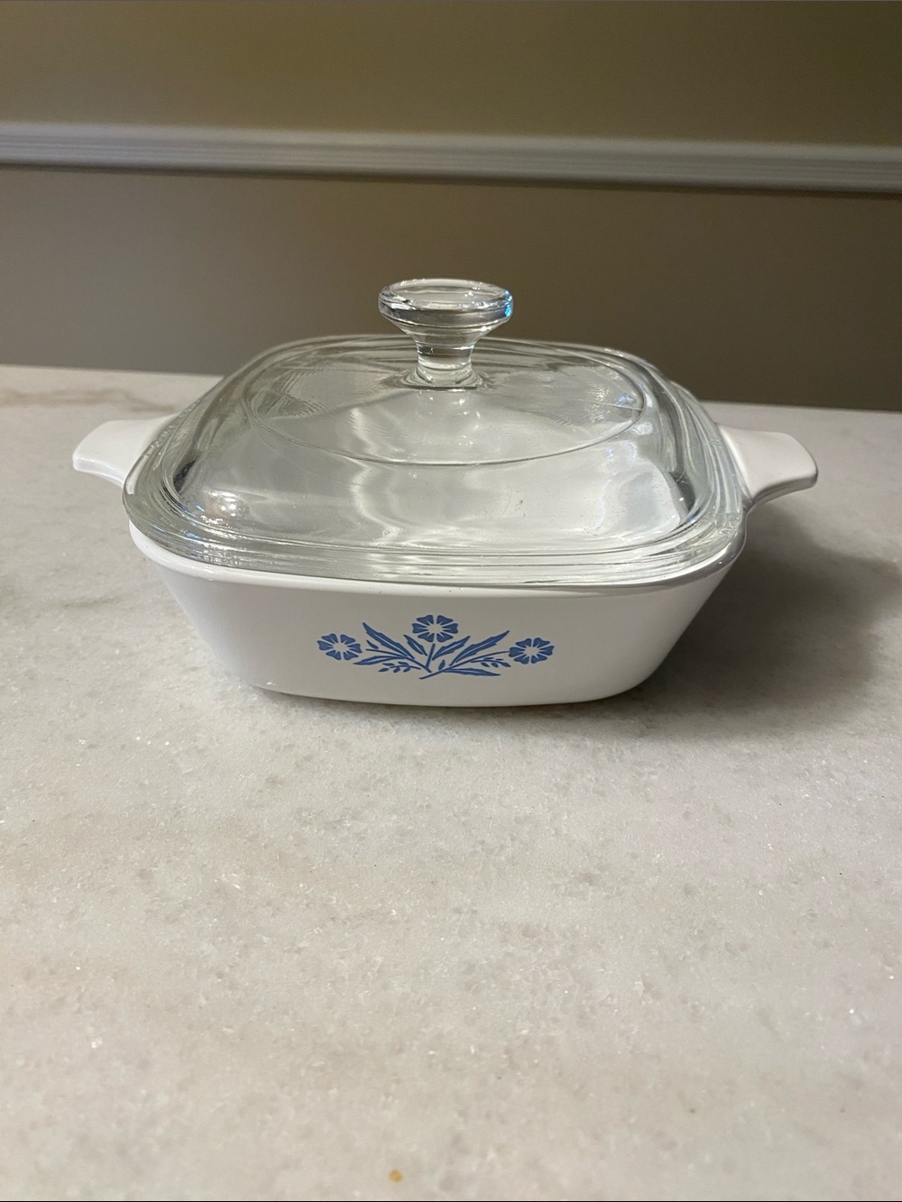 Corningware White Ceramic petite pan with lid small dish Blue Floral Pattern